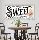 Sweet Shoppe Old Fashioned Candy Sign, Personalized Options, Cottage Farmhouse Style handmade by ToeFishArt. Original, custom, personalized wall decor signs. Canvas, Wood or Metal. Rustic modern farmhouse, cottagecore, vintage, retro, industrial, Americana, primitive, country, coastal, minimalist.