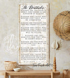 The Beatitudes Sign handmade by ToeFishArt. Original, custom, personalized wall decor signs. Canvas, Wood or Metal. Rustic modern farmhouse, cottagecore, vintage, retro, industrial, Americana, primitive, country, coastal, minimalist.