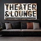 Theater & Lounge Sign handmade by ToeFishArt. Original, custom, personalized wall decor signs. Canvas, Wood or Metal. Rustic modern farmhouse, cottagecore, vintage, retro, industrial, Americana, primitive, country, coastal, minimalist.