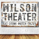Theater Sign handmade by ToeFishArt. Original, custom, personalized wall decor signs. Canvas, Wood or Metal. Rustic modern farmhouse, cottagecore, vintage, retro, industrial, Americana, primitive, country, coastal, minimalist.