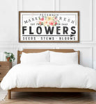 Market Fresh Flowers Personalized Family Name Wood Shiplap Sign handmade by ToeFishArt. Original, custom, personalized wall decor signs. Canvas, Wood or Metal. Rustic modern farmhouse, cottagecore, vintage, retro, industrial, Americana, primitive, country, coastal, minimalist.