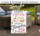 Fresh Flowers Sign in canvas or metal handmade by ToeFishArt. Original, custom, personalized wall decor signs. Canvas, Wood or Metal. Rustic modern farmhouse, cottagecore, vintage, retro, industrial, Americana, primitive, country, coastal, minimalist.