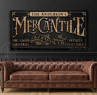 Mercantile Personalized Sign handmade by ToeFishArt. Original, custom, personalized wall decor signs. Canvas, Wood or Metal. Rustic modern farmhouse, cottagecore, vintage, retro, industrial, Americana, primitive, country, coastal, minimalist.
