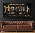 Mercantile Personalized Sign handmade by ToeFishArt. Original, custom, personalized wall decor signs. Canvas, Wood or Metal. Rustic modern farmhouse, cottagecore, vintage, retro, industrial, Americana, primitive, country, coastal, minimalist.