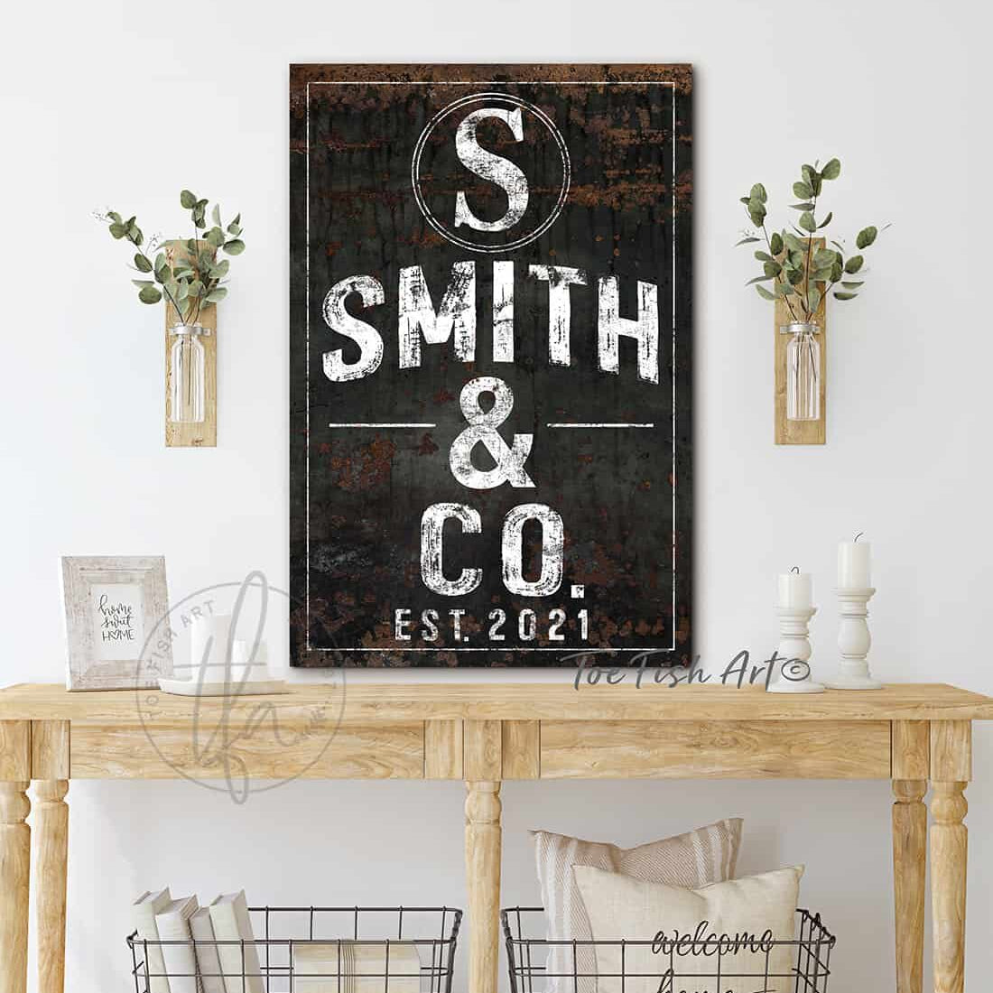 Celebrate old traditions and make new ones as you display your family's legacy with Toe Fish Art's striking personalized vertical sign that blends vintage charm and contemporary style with multiple color options. Be surrounded by decor you LOVE! Choose between premium framed canvas or durable outdoor metal. Toe Fish Art makes artisan wall art with American materials. Proudly Made in the USA, each piece is expertly constructed with genuine craftsmanship, heritage quality, and rustic charm.