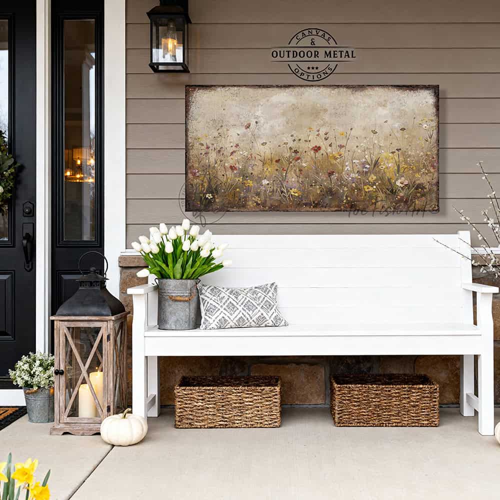 Bring timeless elegance to your home decor with this captivating Vintage Wildflower Meadow wall art. The versatile design complements farmhouse, cottage, and contemporary spaces alike to create a peaceful sanctuary. Be surrounded by decor you LOVE! Choose between premium framed canvas or durable outdoor metal. Toe Fish Art makes artisan wall art with American materials. Proudly Made in the USA, each piece is expertly constructed with genuine craftsmanship, heritage quality, and rustic charm.