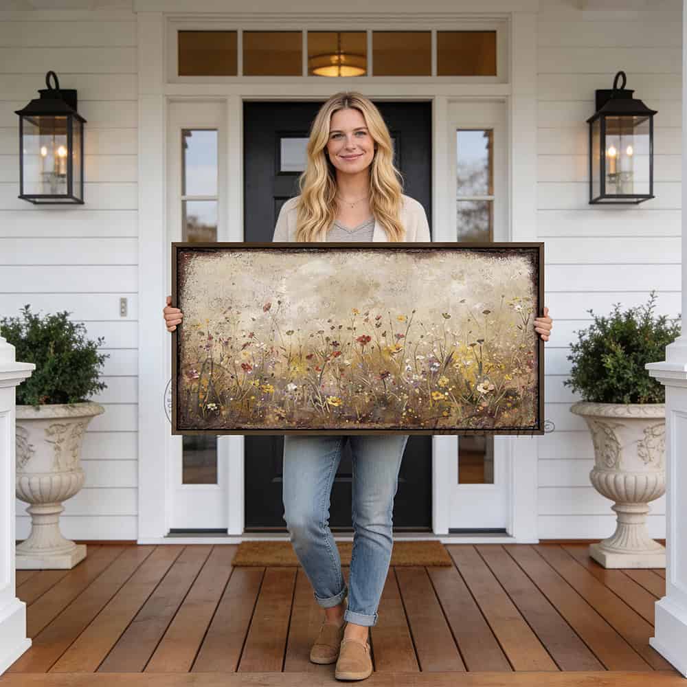 Bring timeless elegance to your home decor with this captivating Vintage Wildflower Meadow wall art. The versatile design complements farmhouse, cottage, and contemporary spaces alike to create a peaceful sanctuary. Be surrounded by decor you LOVE! Choose between premium framed canvas or durable outdoor metal. Toe Fish Art makes artisan wall art with American materials. Proudly Made in the USA, each piece is expertly constructed with genuine craftsmanship, heritage quality, and rustic charm.