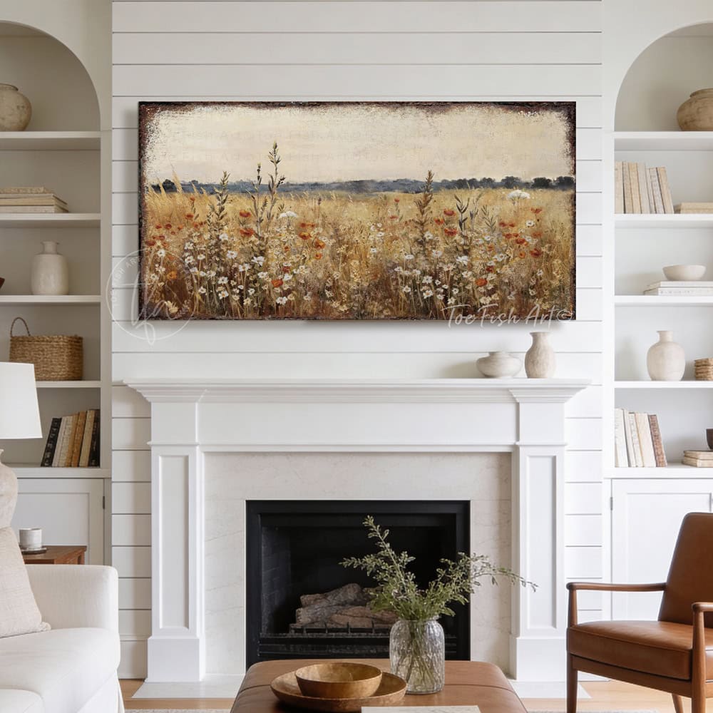 Say hello to spring with this delightful cottagecore wall art that brings wildflower meadows straight to your space. Bursting with vintage charm, this floral statement piece makes any room feel like a peaceful escape. Be surrounded by decor you LOVE! Choose between premium framed canvas or durable outdoor metal. Toe Fish Art makes artisan wall art with American materials. Proudly Made in the USA, each piece is expertly constructed with genuine craftsmanship, heritage quality, and rustic charm.