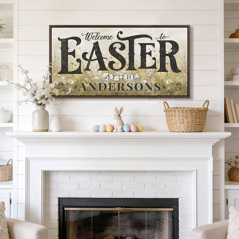 Hop into spring with this personalized Easter welcome sign by Toe Fish Art.—Made in sturdy outdoor metal or indoor framed canvas; either option brings vintage farmhouse charm! Featuring a cheerful spring meadow wildflower scene, this customized piece works magic on entryways, porches, and fireplace mantels. Toe Fish Art creates artisan-made wall décor using American sourced materials. Proudly Made in the USA, each sign is expertly constructed with genuine craftsmanship, heritage quality, and rustic charm.