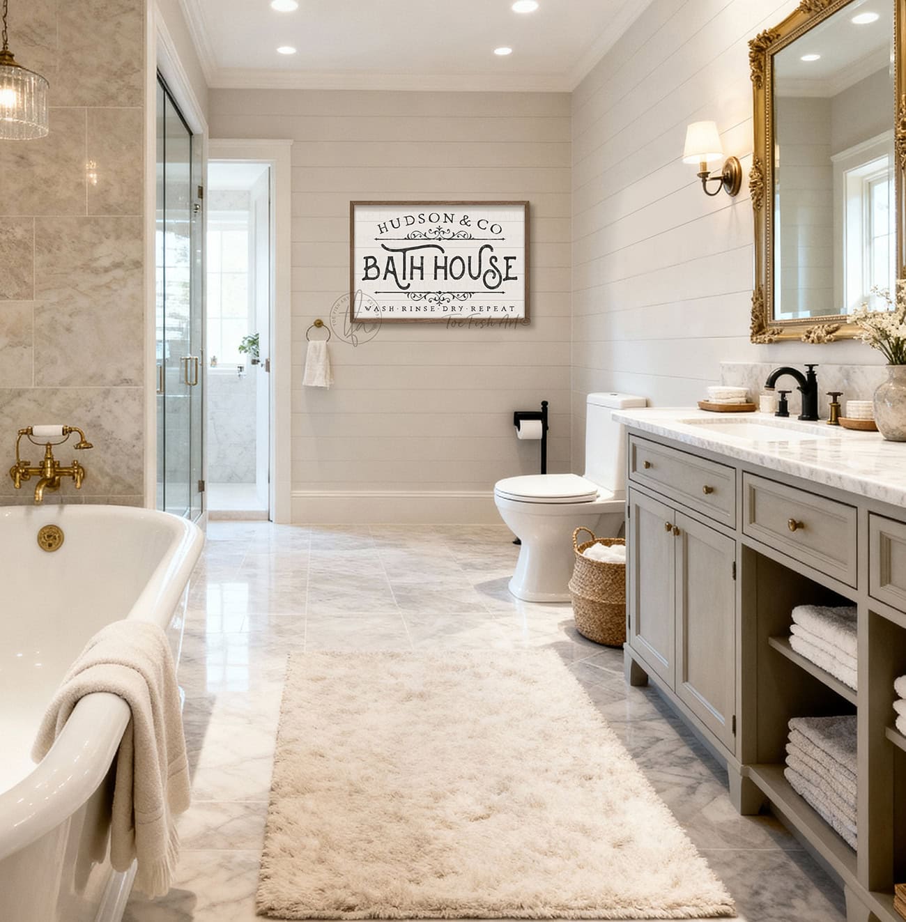 Create your spa sanctuary with this handcrafted personalized family name bath house sign. Featuring authentic shiplap wood construction and a rich walnut frame from sustainably sourced Midwest hardwoods, this custom piece makes the perfect Mother's Day gift or inspiration for your bathroom remodel! Toe Fish Art creates quality, artisan-made wall décor with American sourced materials. Proudly Made in the USA, each sign is expertly constructed with genuine craftsmanship, heritage quality, and rustic charm.