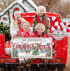 Christmas Trees Canvas or Outdoor Metal Personalize-able Sign Vintage Style Holiday Decoration for exterior Christmas season decoration holiday curb appeal nostalgic winter seasonal artwork wall decor handmade in the USA by the Toe Fish Art family artists. Original, custom, personalized wall decor signs. Canvas, Wood or Metal. Rustic modern farmhouse, cottagecore, vintage, retro, industrial, Americana, primitive, country, coastal, minimalist.