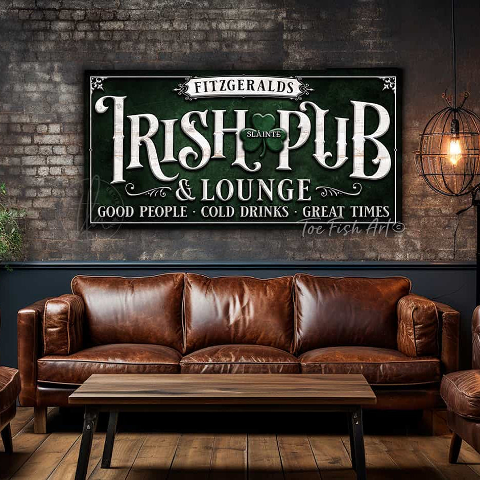 Irish Pub & Lounge Personalize-able Canvas or Metal St. Patty's Bar Decor