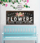 Market Fresh Flowers Personalize-able Canvas or Outdoor Exterior Commercial-Grade Metal Sign handmade in the USA and built to last a lifetime by ToeFishArt. Add your family name to this beautiful vibrant colorful roses bouquet artwork for unique eye-catching curb appeal. Original, custom, personalized wall decor signs. Canvas, Wood or Metal. Rustic modern farmhouse, cottagecore, vintage, retro, industrial, Americana, primitive, country, coastal, minimalist.