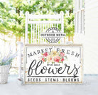 Market Fresh Flowers Personalize-able Canvas or Outdoor Exterior Commercial-Grade Metal Sign handmade in the USA and built to last a lifetime by ToeFishArt. Add your family name to this beautiful vibrant colorful roses bouquet artwork for unique eye-catching curb appeal. Original, custom, personalized wall decor signs. Canvas, Wood or Metal. Rustic modern farmhouse, cottagecore, vintage, retro, industrial, Americana, primitive, country, coastal, minimalist.