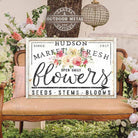 Market Fresh Flowers Personalize-able Canvas or Outdoor Exterior Commercial-Grade Metal Sign handmade in the USA and built to last a lifetime by ToeFishArt. Add your family name to this beautiful vibrant colorful roses bouquet artwork for unique eye-catching curb appeal. Original, custom, personalized wall decor signs. Canvas, Wood or Metal. Rustic modern farmhouse, cottagecore, vintage, retro, industrial, Americana, primitive, country, coastal, minimalist.
