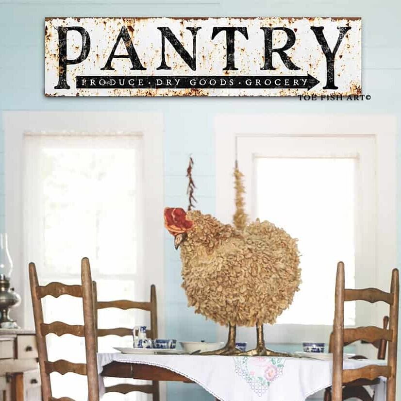 Pantry Sign Rustic Produce Dry Goods Grocery handmade by ToeFishArt. Original, custom, personalized wall decor signs. Canvas, Wood or Metal. Rustic modern farmhouse, cottagecore, vintage, retro, industrial, Americana, primitive, country, coastal, minimalist.