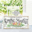 Spring Market Fresh Flowers Personalize-able Canvas or Outdoor Exterior Commercial-Grade Metal Sign handmade in the USA and built to last a lifetime by ToeFishArt. Add your family name to this beautiful vibrant colorful roses bouquet artwork for unique eye-catching curb appeal. Original, custom, personalized wall decor signs. Canvas, Wood or Metal. Rustic modern farmhouse, cottagecore, vintage, retro, industrial, Americana, primitive, country, coastal, minimalist.