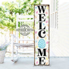 Toe Fish Art Welcome Spring Easter Seasonal Decoration Porch Leaner Door Greeter Canvas or Outdoor Metal Vertical Entryway Sign Decor handcrafted in the USA for your Front Door Foyer Deck Holiday Outdoor Decoration Curb Appeal handmade by woman-owned USA small family American business ToeFishArt. Original, custom, personalized wall decor signs. Canvas, Wood or Metal. Rustic modern farmhouse, cottagecore, vintage, retro, industrial, Americana, primitive, country, coastal, minimalist.