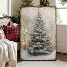 Toe Fish Art Rustic Christmas tree wall art featuring a snowy winter scene with soft glowing lights. This vintage-inspired holiday decor brings cozy, farmhouse charm to your home with neutral tones and a serene atmosphere. Perfect for Christmas decorations, winter-themed rooms, and festive living spaces. High-quality print ideal for adding warmth and holiday spirit to any room.