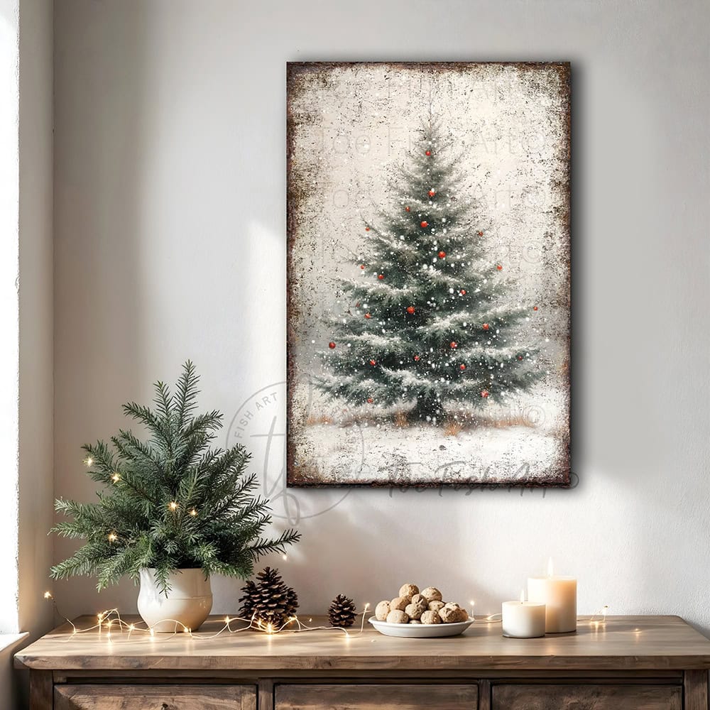 Toe Fish Art Celebrate the holiday season with this Rustic Farmhouse Christmas Wall Art, featuring a vintage pine tree design that adds timeless charm to your decor. Crafted with attention to detail, this piece is available as a durable canvas or sleek metal print, perfect for enhancing any space with warmth and festive spirit. Ideal for gifting or personal use, it complements farmhouse aesthetics while offering a classic holiday touch that lasts year after year.