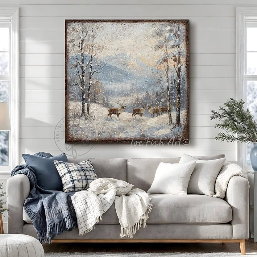 This isn't your grandmother's reindeer print—it's a bold statement piece by Toe Fish Art that blends cozy cottage cabin aesthetics with contemporary style in this striking canvas wall art.—Toe Fish Art makes authentic wall art with American sourced materials. Proudly made in the USA, each sign is constructed with genuine craftsmanship, heritage quality, and rustic charm. Our premium, handcrafted pieces are built to last. Discover American made wall art at toefishart.com—crafted to inspire, made to endure.
