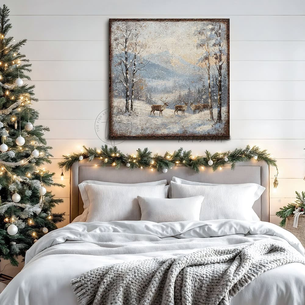 This isn't your grandmother's reindeer print—it's a bold statement piece by Toe Fish Art that blends cozy cottage cabin aesthetics with contemporary style in this striking canvas wall art.—Toe Fish Art makes authentic wall art with American sourced materials. Proudly made in the USA, each sign is constructed with genuine craftsmanship, heritage quality, and rustic charm. Our premium, handcrafted pieces are built to last. Discover American made wall art at toefishart.com—crafted to inspire, made to endure.