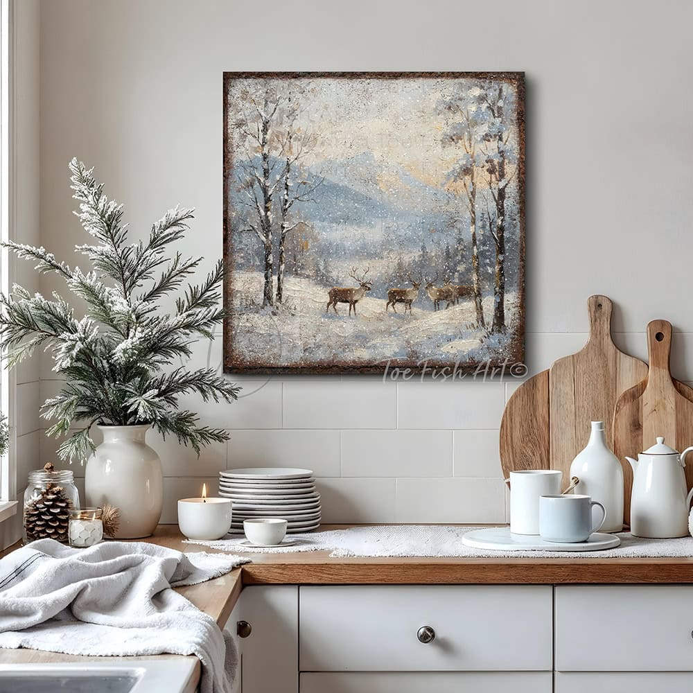 This isn't your grandmother's reindeer print—it's a bold statement piece by Toe Fish Art that blends cozy cottage cabin aesthetics with contemporary style in this striking canvas wall art.—Toe Fish Art makes authentic wall art with American sourced materials. Proudly made in the USA, each sign is constructed with genuine craftsmanship, heritage quality, and rustic charm. Our premium, handcrafted pieces are built to last. Discover American made wall art at toefishart.com—crafted to inspire, made to endure.