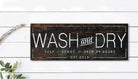 Wash and Dry Sign handmade by ToeFishArt. Original, custom, personalized wall decor signs. Canvas, Wood or Metal. Rustic modern farmhouse, cottagecore, vintage, retro, industrial, Americana, primitive, country, coastal, minimalist.