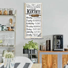 Welcome To My Kitchen Sign handmade by ToeFishArt. Original, custom, personalized wall decor signs. Canvas, Wood or Metal. Rustic modern farmhouse, cottagecore, vintage, retro, industrial, Americana, primitive, country, coastal, minimalist.