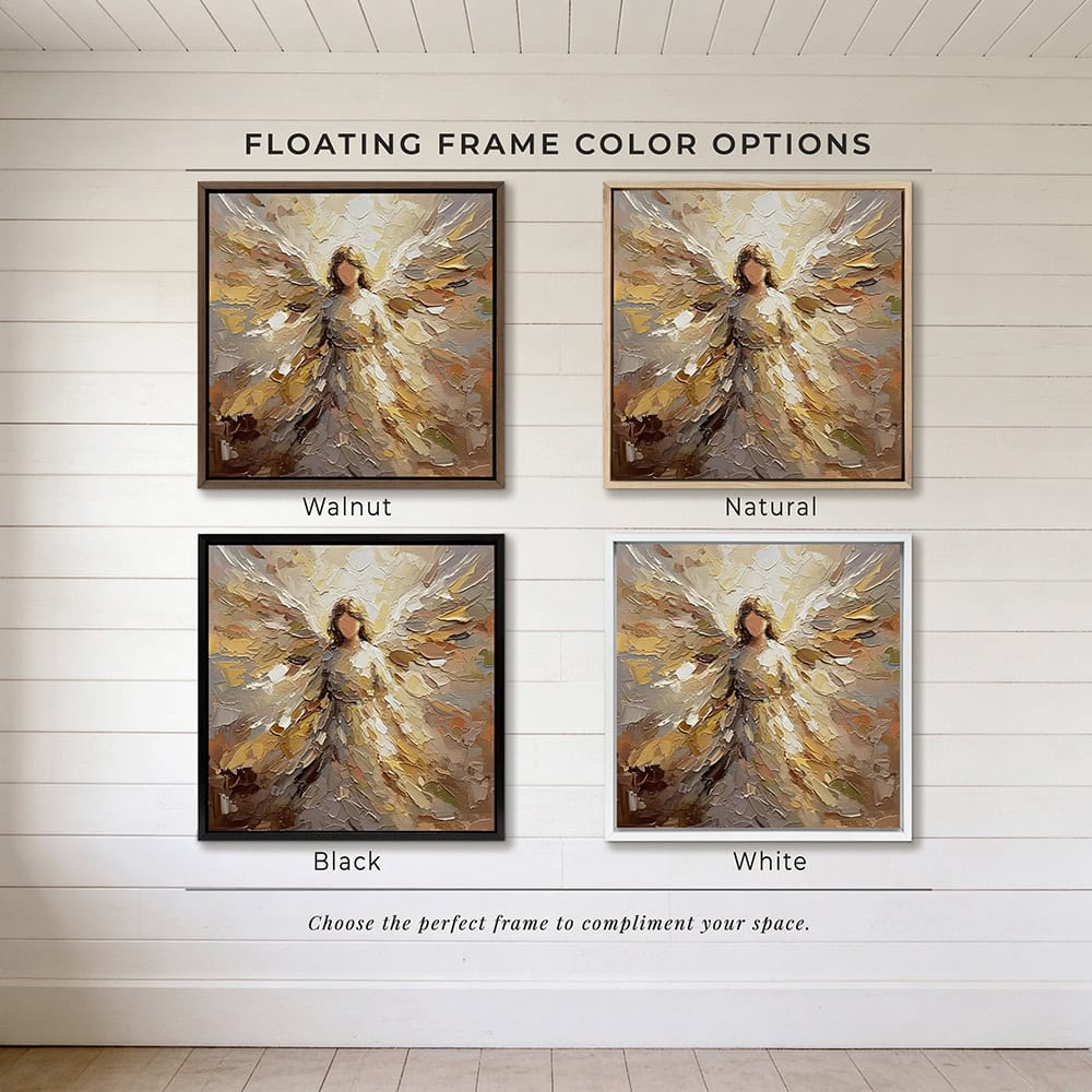 This stunning abstract angel wall art by Toe Fish Art blends contemporary design with meaningful spiritualism. Inspired by impasto-style paintings, the artwork features soft, layered textures and neutral yet bold tones. Be surrounded by decor you LOVE! Choose premium gallery-stretched canvas or elegant framed canvas. Toe Fish Art makes artisan wall art with American materials. Proudly Made in the USA, each piece is expertly constructed with genuine craftsmanship, heritage quality, and rustic charm.