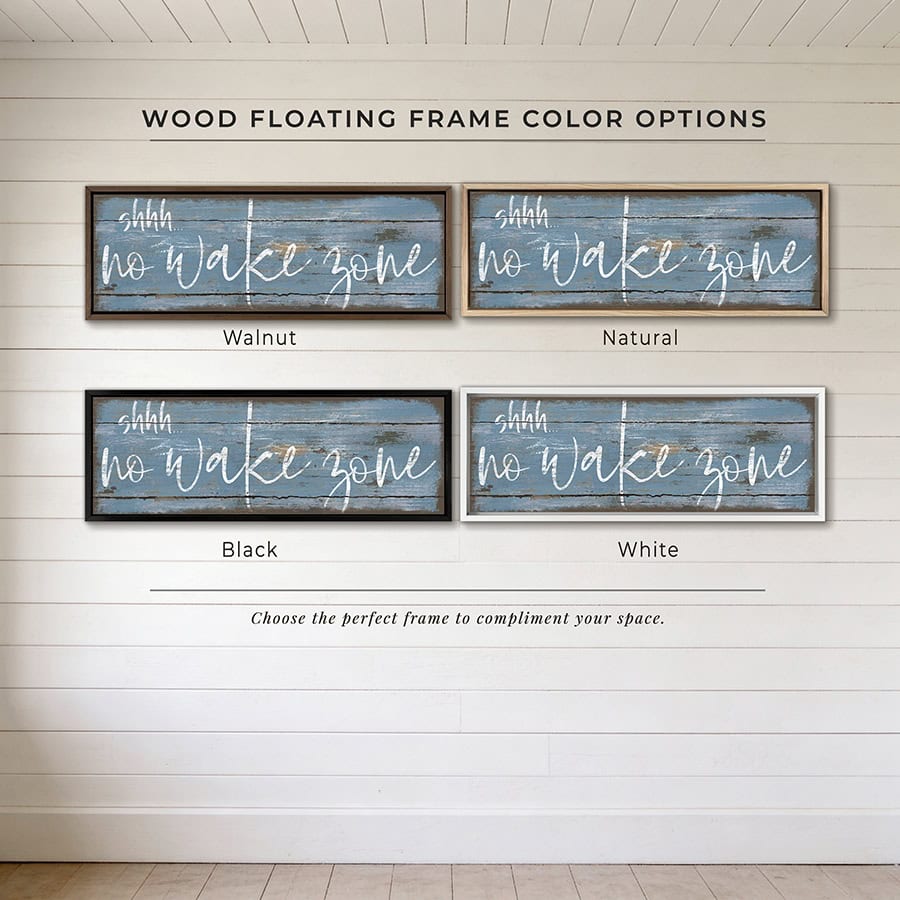 Bring laid-back lake life to your space with Toe Fish Art's "Shhh… No Wake Zone" sign. Featuring a weathered rustic blue finish, hand-lettered white typography, and the look of reclaimed wood, this timeless but trendy design adds relaxed coastal vibes. Choose between premium framed canvas or durable outdoor metal. Toe Fish Art makes artisan wall art with American materials. Proudly Made in the USA, each piece is expertly constructed with genuine craftsmanship, heritage quality, and rustic charm.