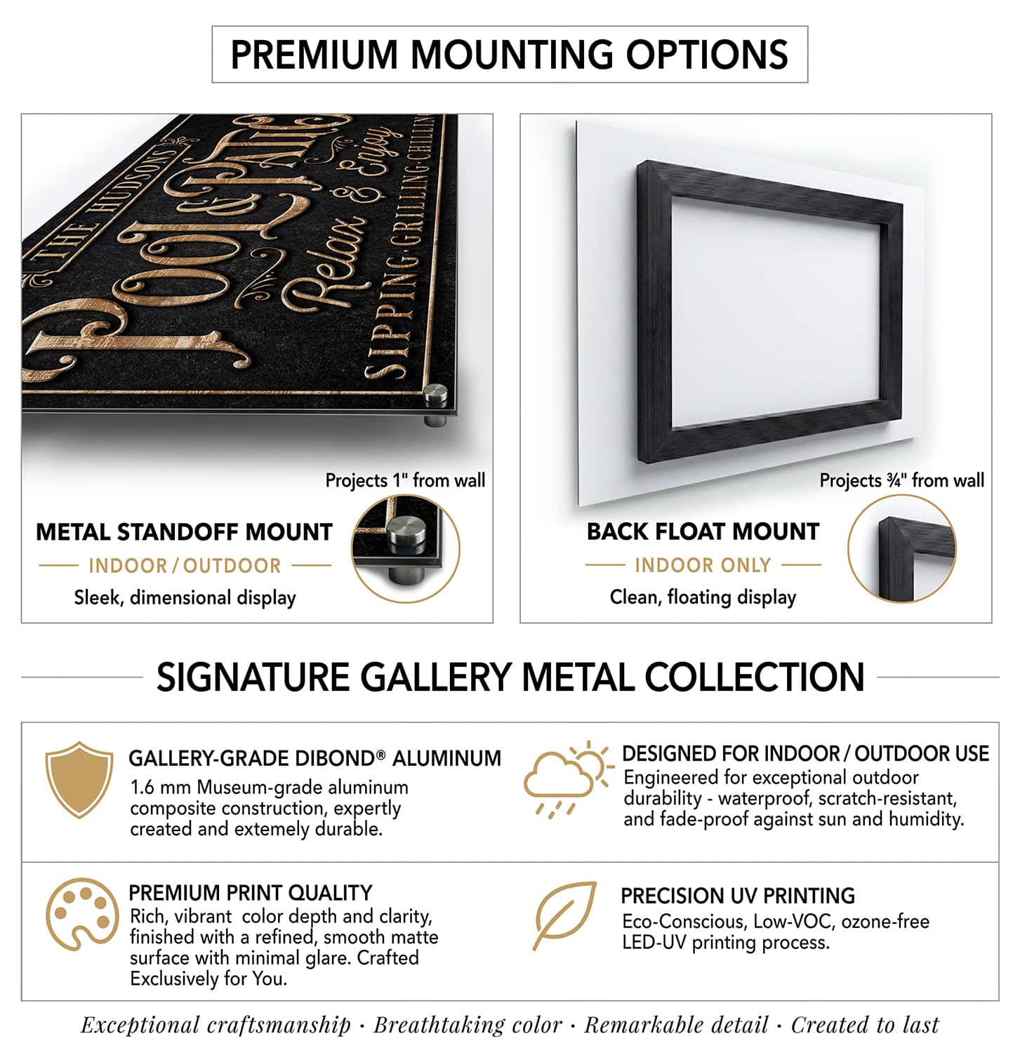 Toe Fish Art's Premium Signature Gallery Metal wall art collection, crafted from commercial-grade Dibond aluminum with vivid, high-density color and LED-UV inks. Waterproof, weatherproof, rustproof, scratch-resistant, fade-proof, and ideal for indoor or outdoor display. Sleek stand-off metal mounts, or floating frame mount. Sizes ranging from 8”x8” up to 96”x60”. Breathtaking color, extraordinary detail, and elevated craftsmanship designed to be a lasting investment in your space.