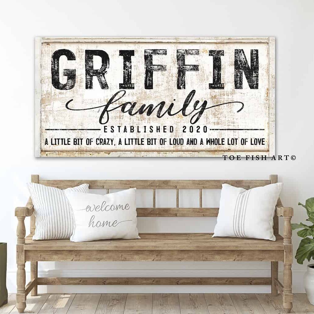 A Little Bit of Crazy Family Sign handmade by ToeFishArt. Original, custom, personalized wall decor signs. Canvas, Wood or Metal. Rustic modern farmhouse, cottagecore, vintage, retro, industrial, Americana, primitive, country, coastal, minimalist.