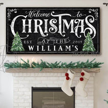Welcome to Christmas Personalized Sign in Vintage Black with Lettering Color Options