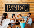 19th Hole Bar and Lounge Personalized Option Golf Player Sport Enthusiast Sign handmade by ToeFishArt. Original, custom, personalized wall decor signs. Canvas, Wood or Metal. Rustic modern farmhouse, cottagecore, vintage, retro, industrial, Americana, primitive, country, coastal, minimalist.