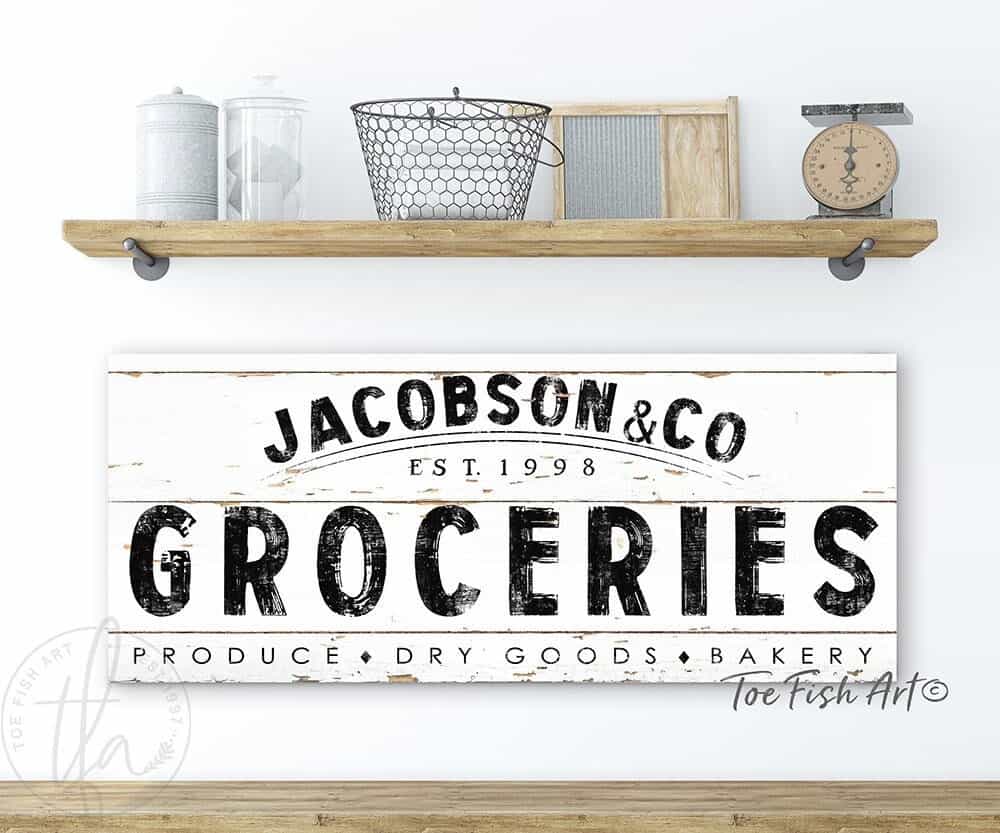 handmade by ToeFishArt. Original, custom, personalized wall decor signs. Canvas, Wood or Metal. Rustic modern farmhouse, cottagecore, vintage, retro, industrial, Americana, primitive, country, coastal, minimalist.