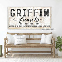 A Little Bit Of Family Sign handmade by ToeFishArt. Original, custom, personalized wall decor signs. Canvas, Wood or Metal. Rustic modern farmhouse, cottagecore, vintage, retro, industrial, Americana, primitive, country, coastal, minimalist.