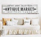 Antique Market Sign Vintage Goods Collectibles handmade by ToeFishArt. Original, custom, personalized wall decor signs. Canvas, Wood or Metal. Rustic modern farmhouse, cottagecore, vintage, retro, industrial, Americana, primitive, country, coastal, minimalist.