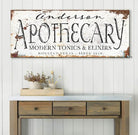 Apothecary Sign handmade by ToeFishArt. Original, custom, personalized wall decor signs. Canvas, Wood or Metal. Rustic modern farmhouse, cottagecore, vintage, retro, industrial, Americana, primitive, country, coastal, minimalist.