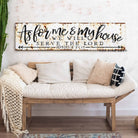 As For Me & My House We Will Serve The Lord Sign handmade by ToeFishArt. Original, custom, personalized wall decor signs. Canvas, Wood or Metal. Rustic modern farmhouse, cottagecore, vintage, retro, industrial, Americana, primitive, country, coastal, minimalist.