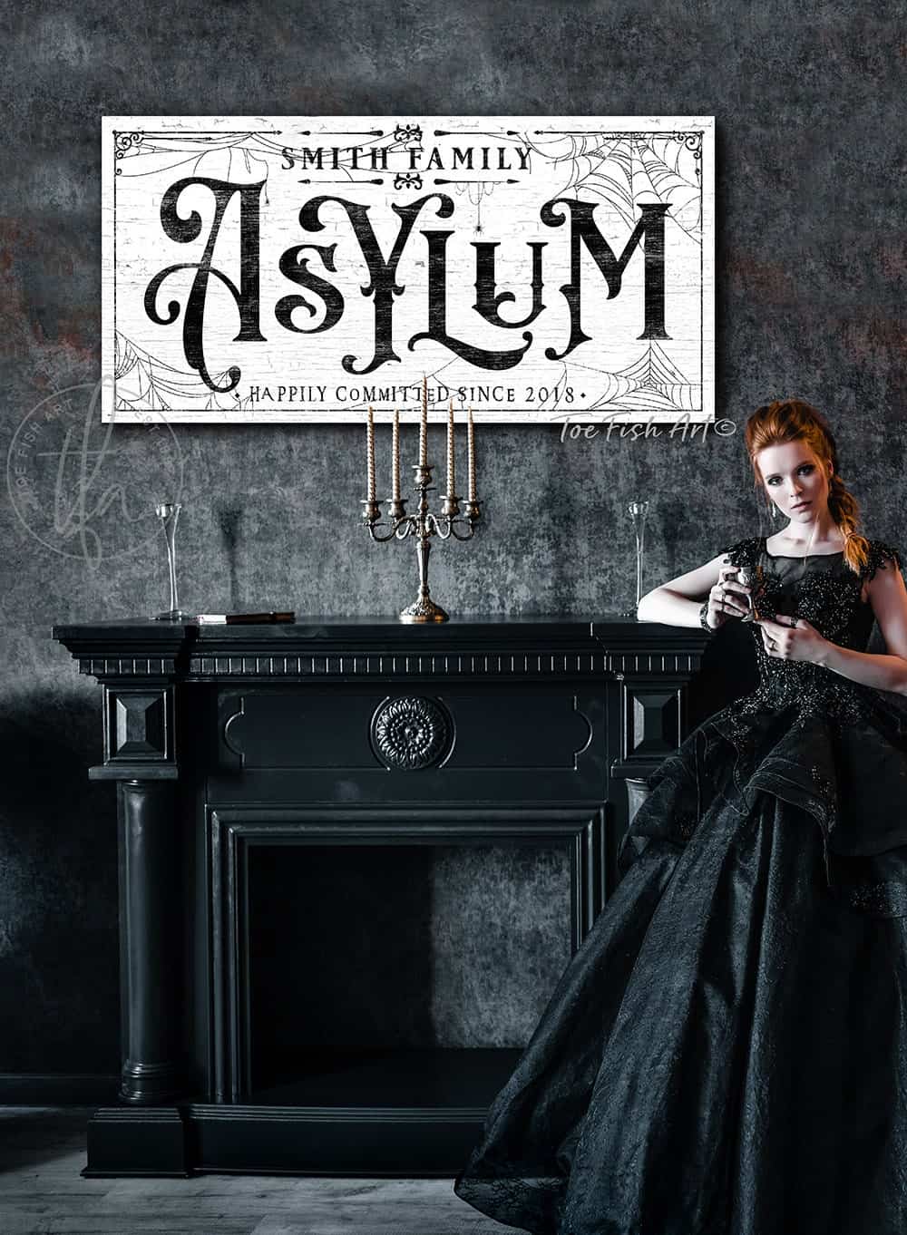 Asylum Sign handmade by ToeFishArt. Original, custom, personalized wall decor signs. Canvas, Wood or Metal. Rustic modern farmhouse, cottagecore, vintage, retro, industrial, Americana, primitive, country, coastal, minimalist.