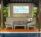 Beach House Sign handmade by ToeFishArt. Original, custom, personalized wall decor signs. Canvas, Wood or Metal. Rustic modern farmhouse, cottagecore, vintage, retro, industrial, Americana, primitive, country, coastal, minimalist.