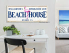 Beach House Sign handmade by ToeFishArt. Original, custom, personalized wall decor signs. Canvas, Wood or Metal. Rustic modern farmhouse, cottagecore, vintage, retro, industrial, Americana, primitive, country, coastal, minimalist.