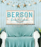 Beach House Sign handmade by ToeFishArt. Original, custom, personalized wall decor signs. Canvas, Wood or Metal. Rustic modern farmhouse, cottagecore, vintage, retro, industrial, Americana, primitive, country, coastal, minimalist.