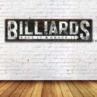 Billiards Sign Rack & Crack handmade by ToeFishArt. Original, custom, personalized wall decor signs. Canvas, Wood or Metal. Rustic modern farmhouse, cottagecore, vintage, retro, industrial, Americana, primitive, country, coastal, minimalist.