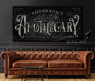Black Cat Apothecary Personalized Sign handmade by ToeFishArt. Original, custom, personalized wall decor signs. Canvas, Wood or Metal. Rustic modern farmhouse, cottagecore, vintage, retro, industrial, Americana, primitive, country, coastal, minimalist.