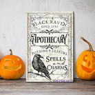 Black Raven Apothecary Sign handmade by ToeFishArt. Original, custom, personalized wall decor signs. Canvas, Wood or Metal. Rustic modern farmhouse, cottagecore, vintage, retro, industrial, Americana, primitive, country, coastal, minimalist.