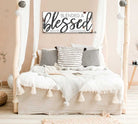 Blended & Blessed Family Sign handmade by ToeFishArt. Original, custom, personalized wall decor signs. Canvas, Wood or Metal. Rustic modern farmhouse, cottagecore, vintage, retro, industrial, Americana, primitive, country, coastal, minimalist.