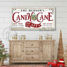 Candy Cane Café Personalized Sign Candy Canes Confections Cookies Hot Cooca handmade by ToeFishArt. Original, custom, personalized wall decor signs. Canvas, Wood or Metal. Rustic modern farmhouse, cottagecore, vintage, retro, industrial, Americana, primitive, country, coastal, minimalist.