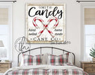 Candy Cane Co. Sign handmade by ToeFishArt. Original, custom, personalized wall decor signs. Canvas, Wood or Metal. Rustic modern farmhouse, cottagecore, vintage, retro, industrial, Americana, primitive, country, coastal, minimalist.